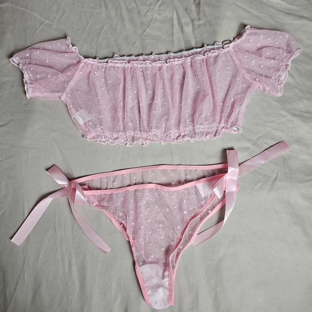 New Coquette Polka-dot Babydoll Lingerie Set M - Picture 6 of 8